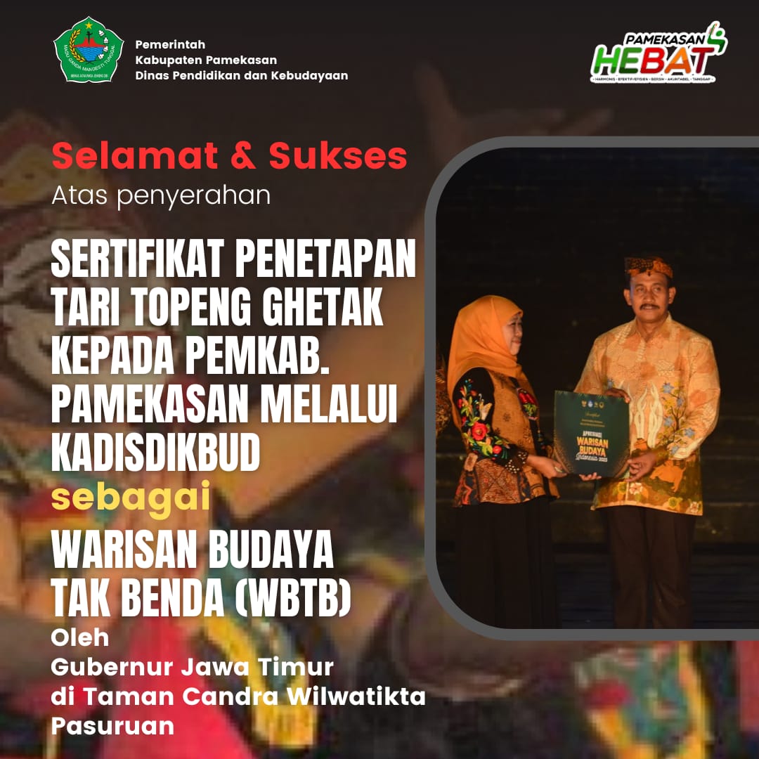 Penyerahan Sertifikat Penetapan Warisan Budaya Tak Benda (WBTB) pada Tari Topeng Ghetak Pamekasan