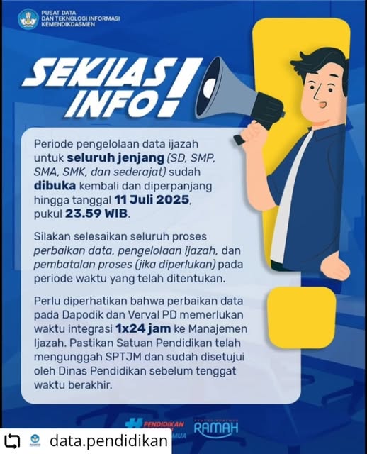 Pengelolaan data ijazah seluruh jenjang diperpanjang sampai 11 Juli 2025