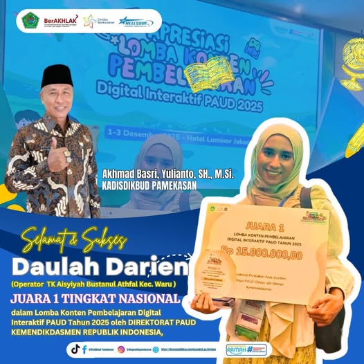 Operator PAUD Pamekasan Juara 1 Tingkat Nasional dalam Lomba Pembelajaran Digital Interaktif PAUD
