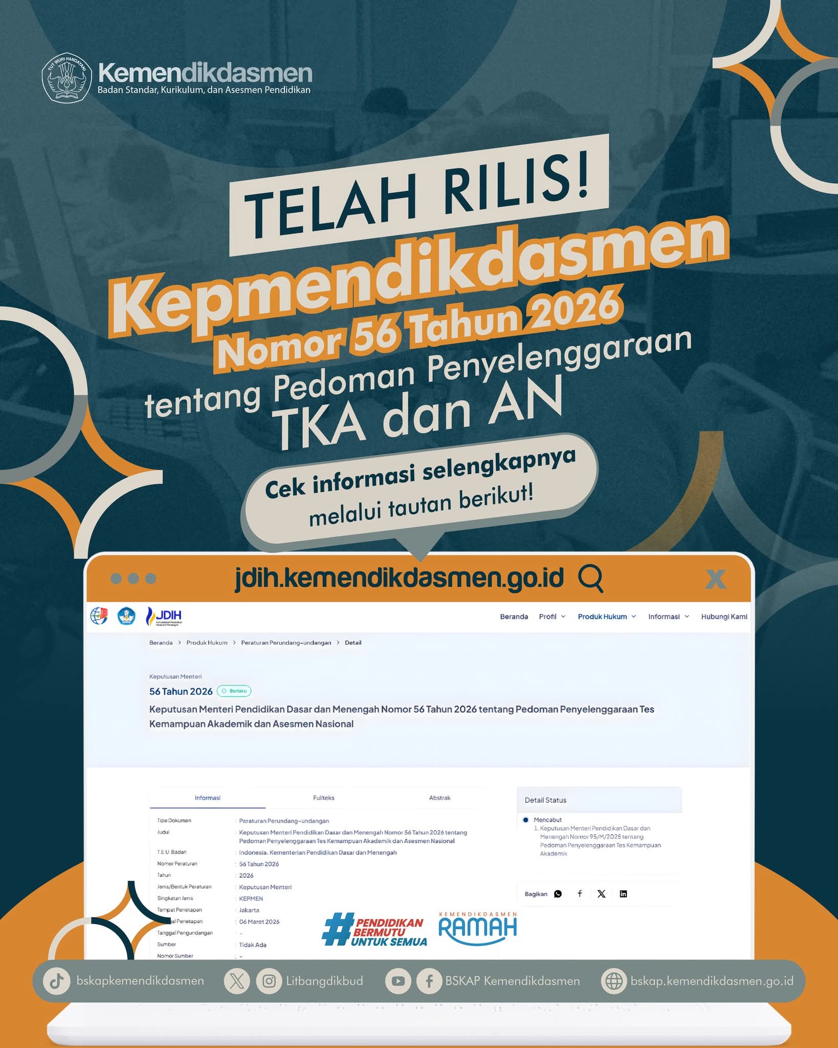 Telah Rilis! Keputusan Menteri Pendidikan Dasar dan Menengah Nomor 56 Tahun 2026 kini resmi diterbitkan